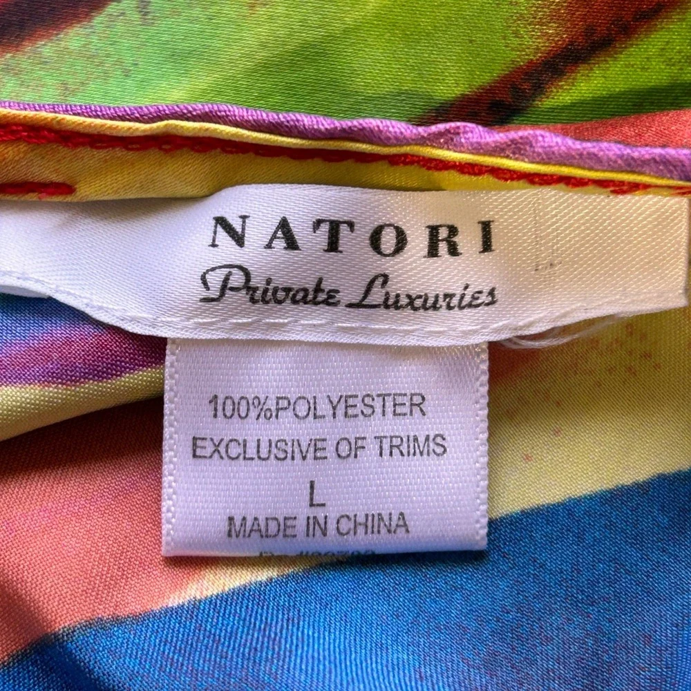 NATORI Private Luxuries Abstract Print Spaghetti Strap‎ Midi Dress Womens Size L - Picture 5 of 5